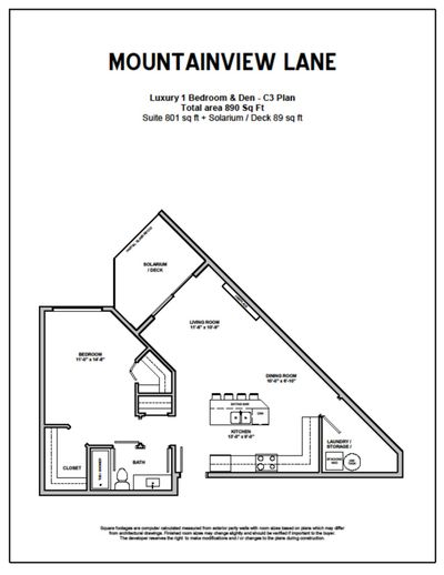 C3 Plan - Luxury 1 Bedroom & Den | 890 sq.ft. 