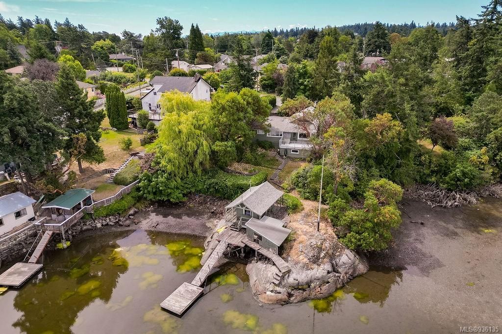 Aerial of house at low tide