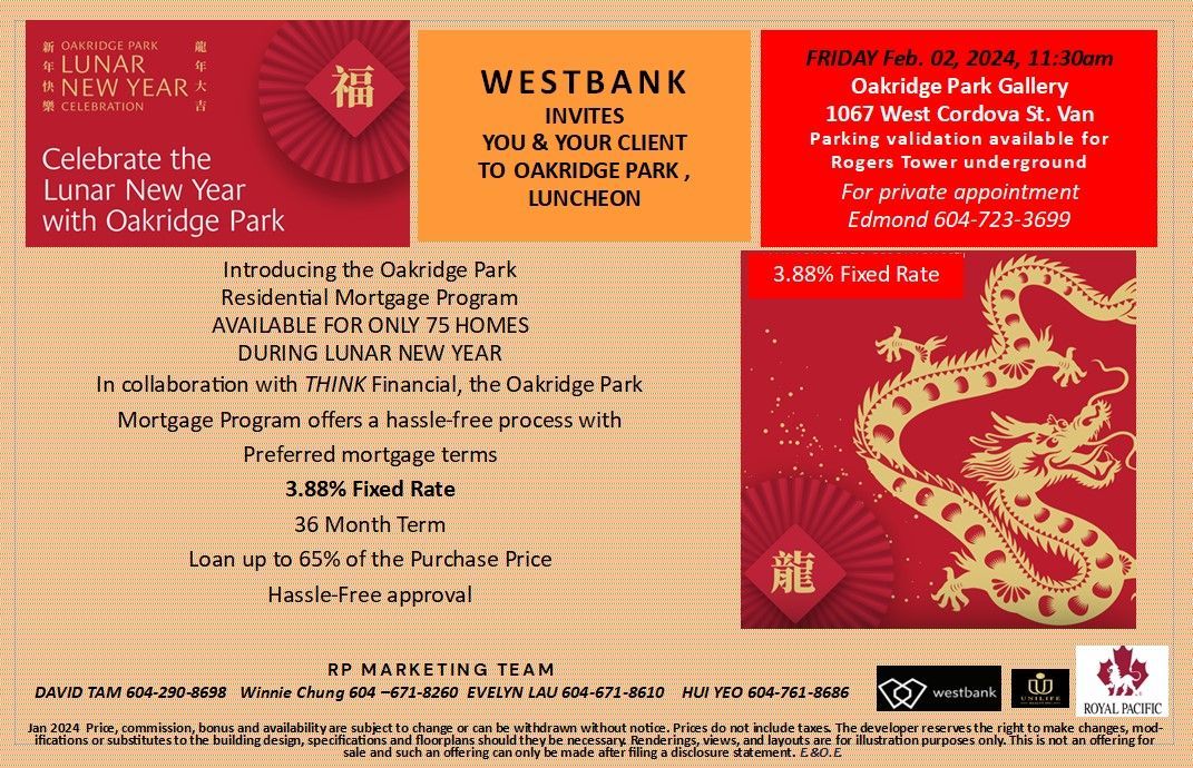 OAKRIDGE PARK – Westbank - Exclusive RP VIP Realtor/Client Event