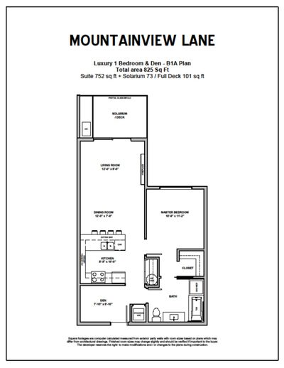 B1(A) Plan - Luxury 1 Bedroom & Den | 825 sq.ft. 