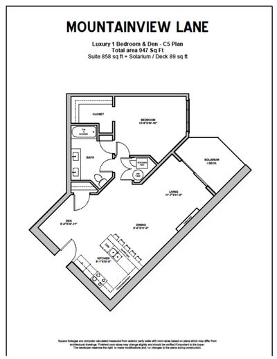 C5 Plan - Luxury 1 Bedroom & Den | 947 sq.ft. 