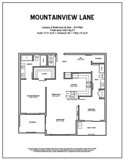 A3 Plan - Luxury 2 Bedroom & Den | 1221 sq.ft.