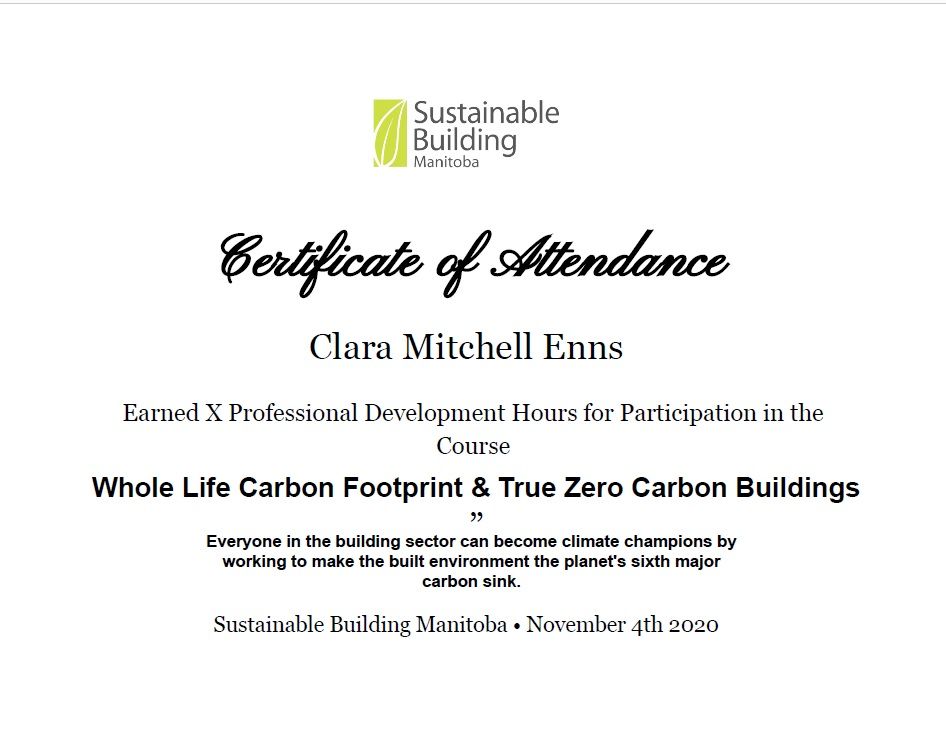 Sustainable Building Manitoba – Certificate