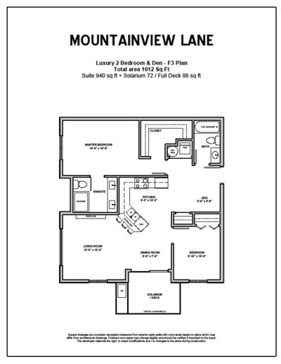 F3 Plan - Luxury 2 Bedroom + Den | 940 sq.ft.