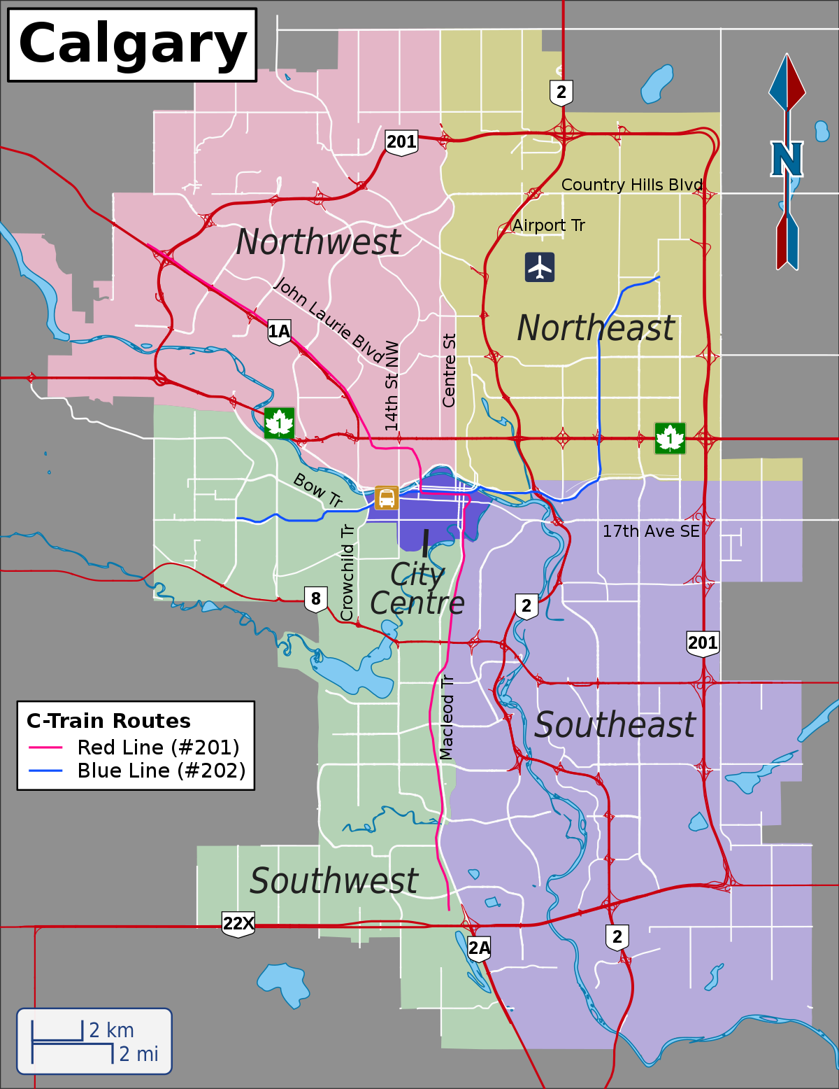Map showing Calgary’s quadrants