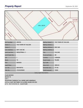 Photo 1: 609 1 Avenue NE: Vulcan Industrial Land for sale : MLS®# A1259576
