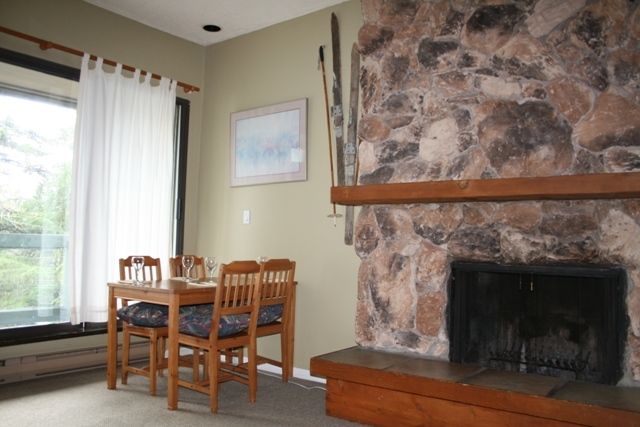 Dining area and fireplace