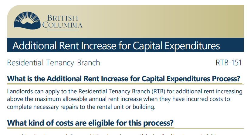 Additional Rent Increase for Capital Expenditures - Residential Tenancy Act