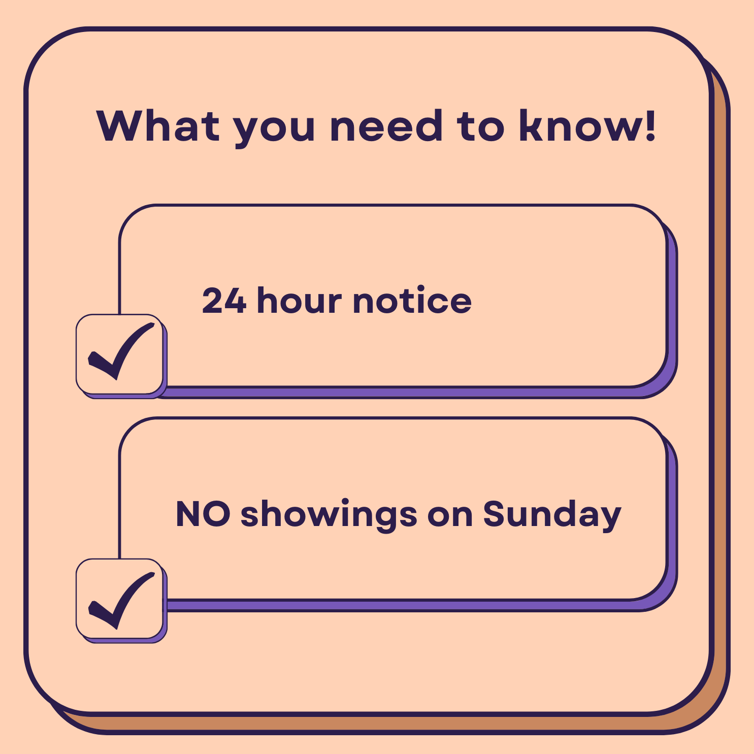 Infographic on how to sell a home with a renter in Saskatchewan, highlighting the requirement to provide a 24-hour notice for showings and no showings on Sundays.