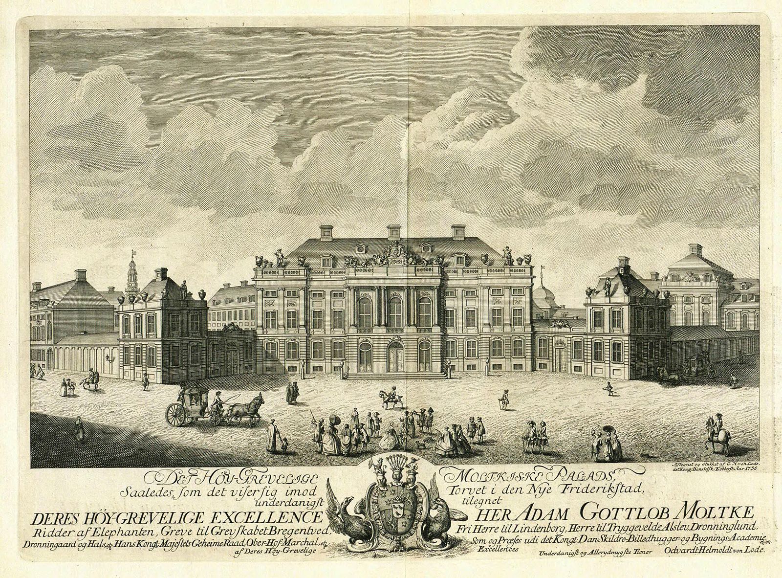 Illustration of Moltke's Palace at Amelienborg by Odvardt Helmoldt de Lode, 1756