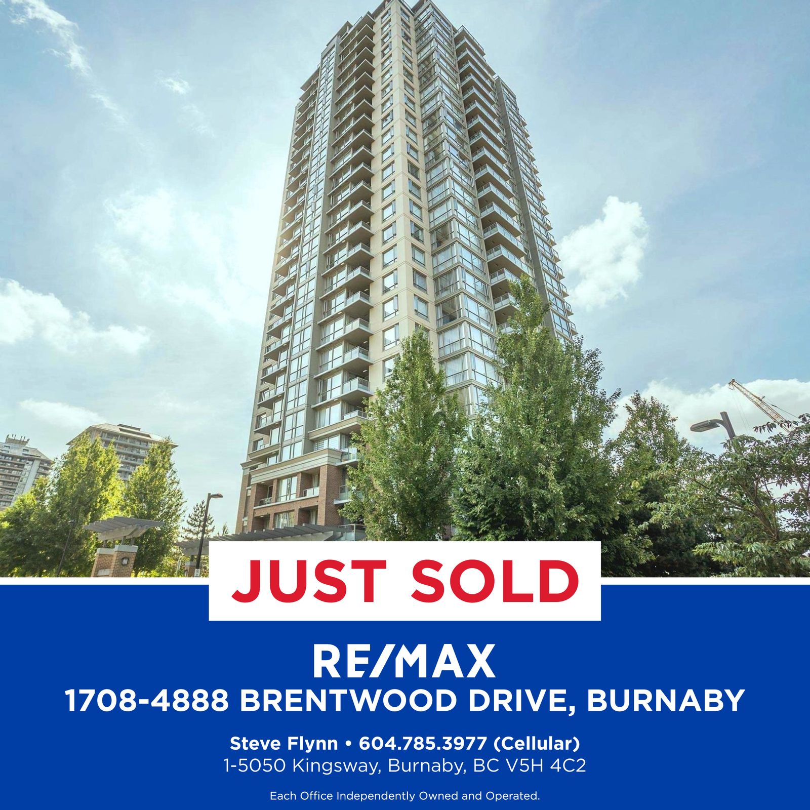 JUST SOLD: 1708-4888 Brentwood Drive, Burnaby