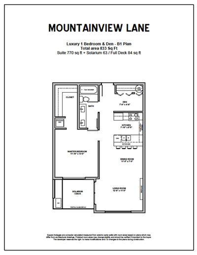 B1 Plan - Luxury 1 Bedroom & Den | 833 sq.ft. 